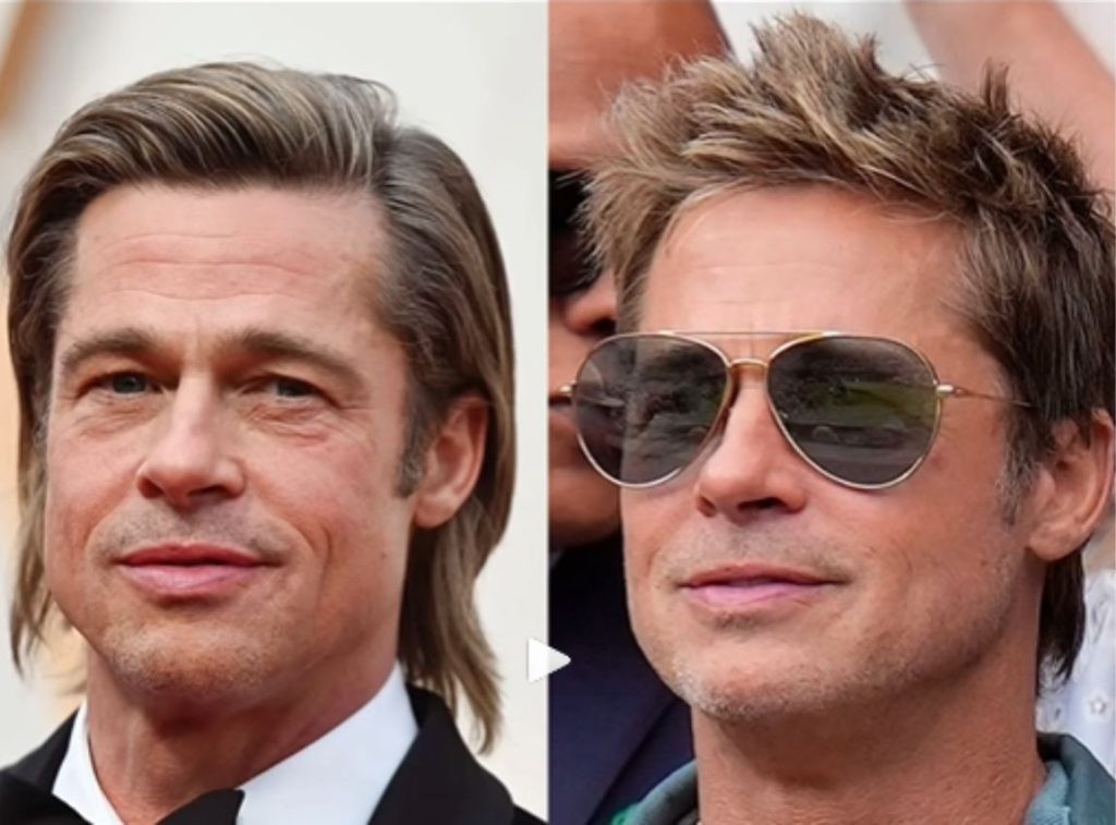 (L-R) Brad Pitt four years ago and him recently at Wimbledon (snippet taken from @drjb.aesthetics IG)