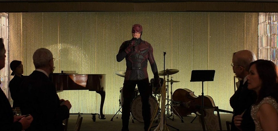 Benjamin Poindexter donning the Daredevil suit!