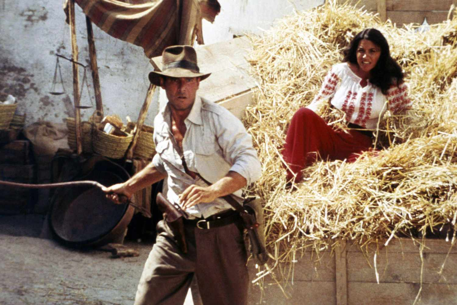 Harrison Ford in an action scene from Raiders of The Lost Ark 