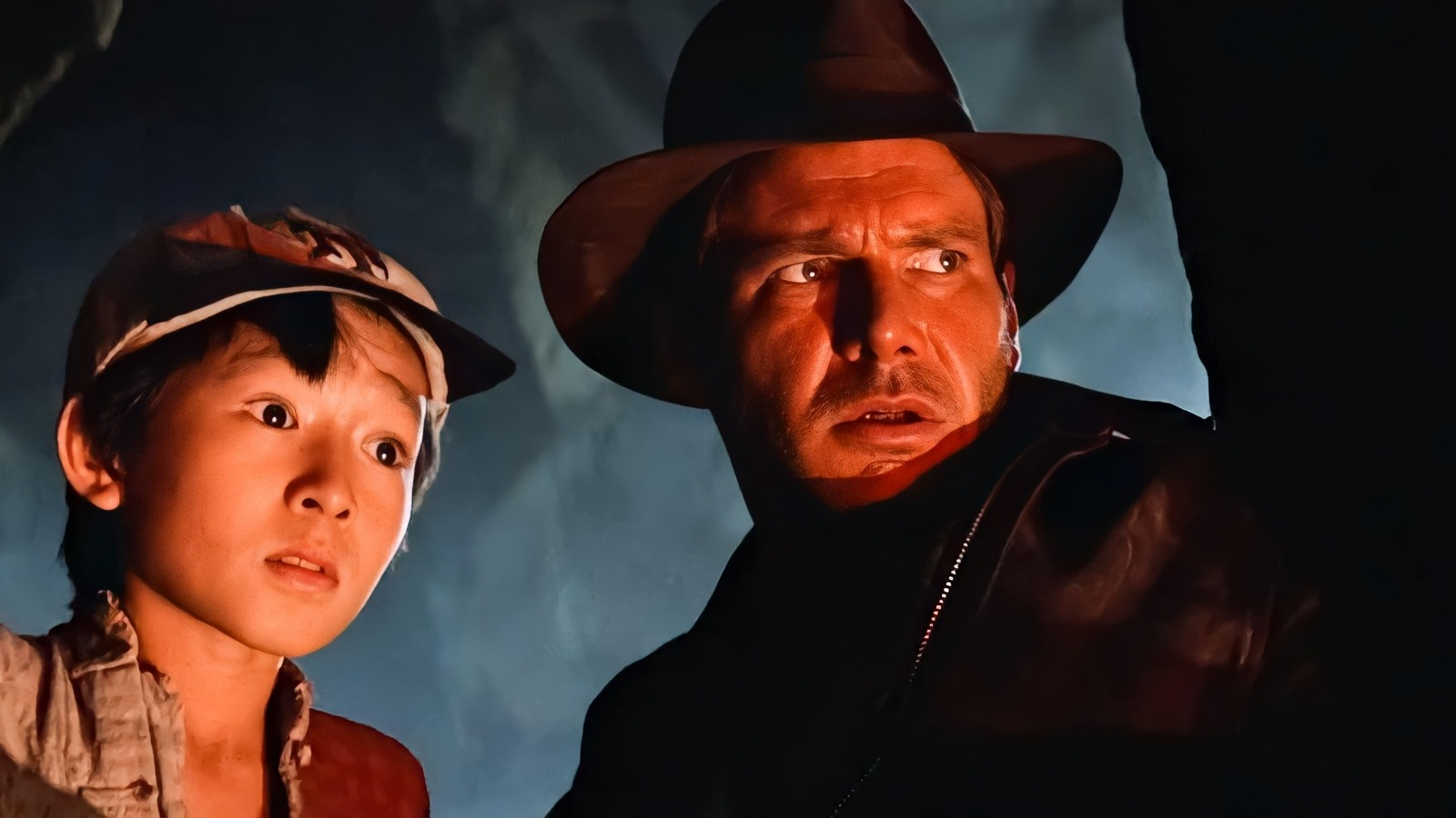 Harrison Ford in a big scene from Indiana Jones and The Temple of Doom
