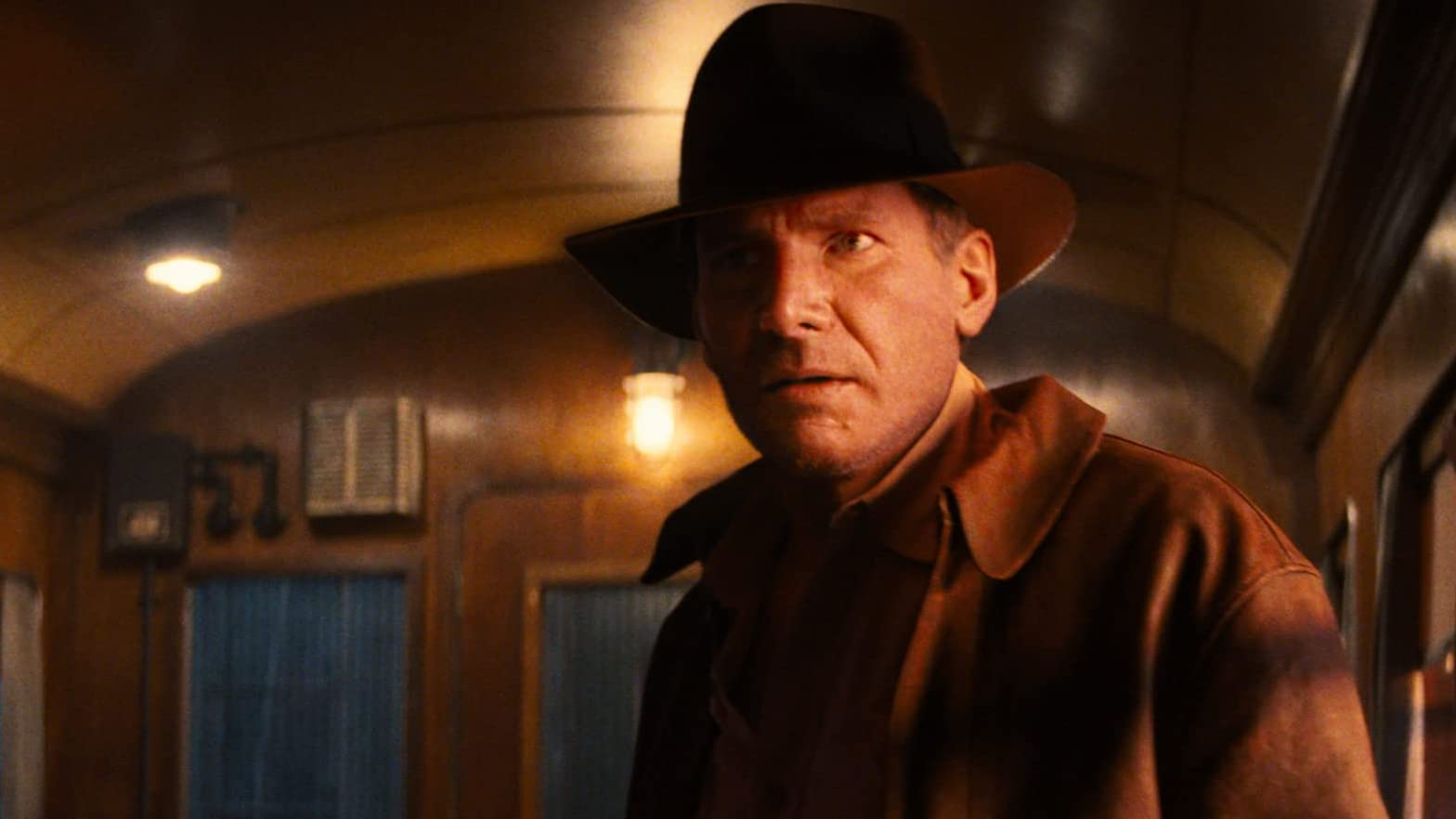 Harrison Ford in a train sequence from Indiana Jones And The Dial of Destiny