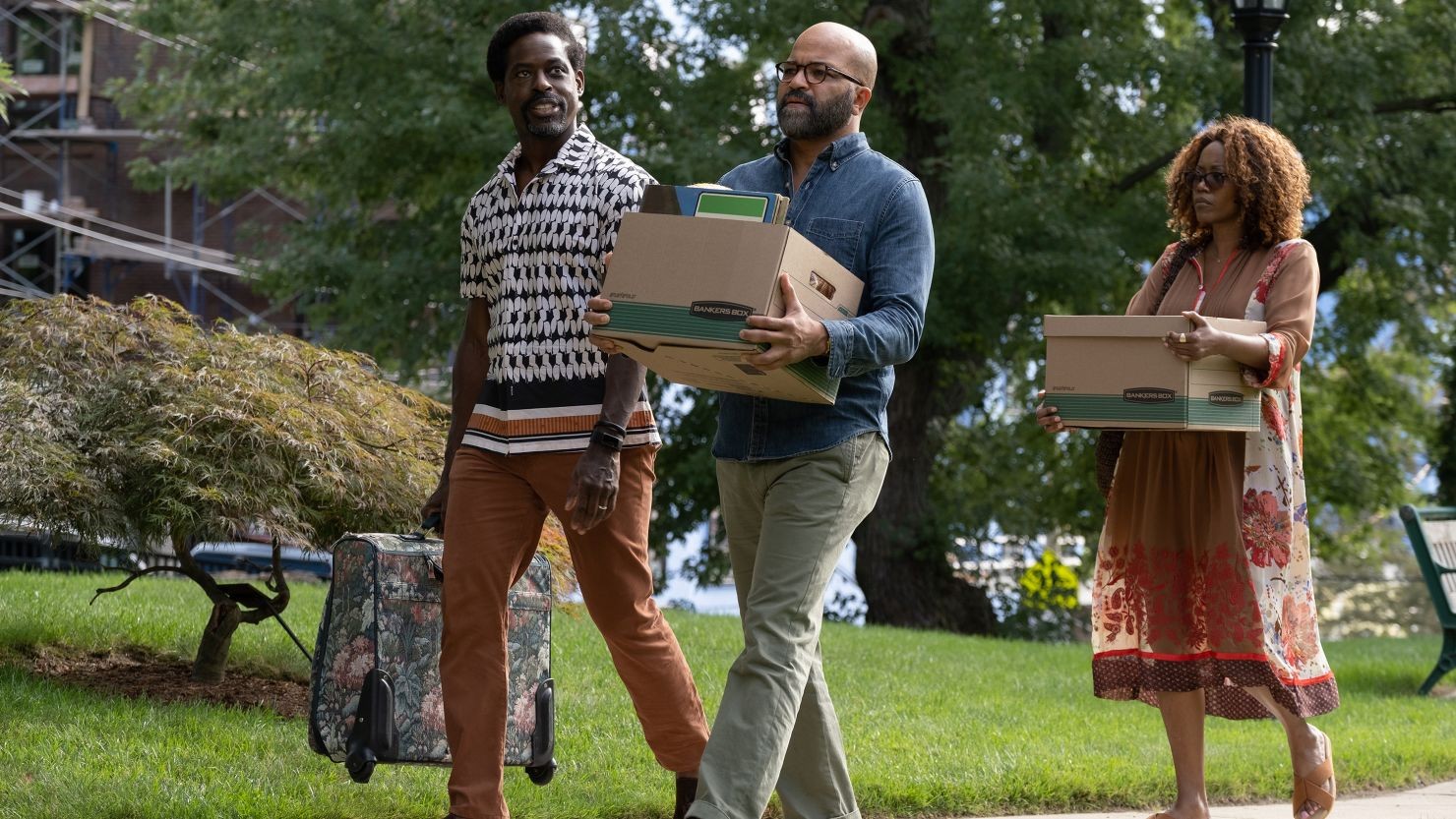 Jeffrey Wright with Sterling K. Brown and Erika Alexander in American Fiction