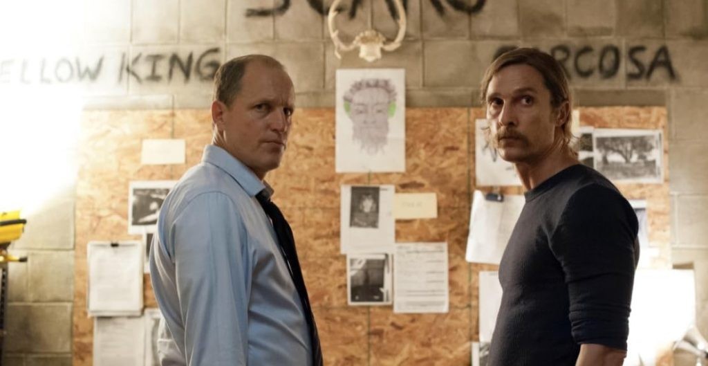 Matthew McConaughey and Woody Harrelson in True Detective (2014). Credit: HBO