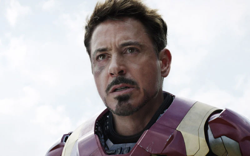 Robert Downey Jr. as Iron Man in this scene being sad 