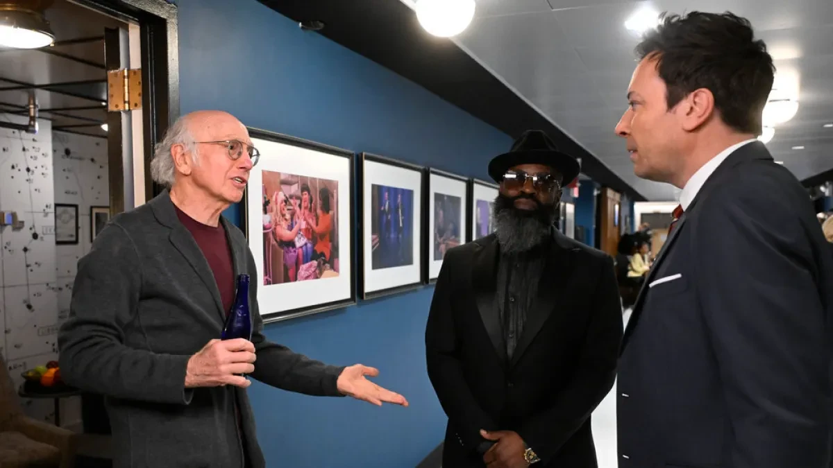 Larry David alongside Jimmy Fallon in a still from The Tonight Show Starring Jimmy Fallon