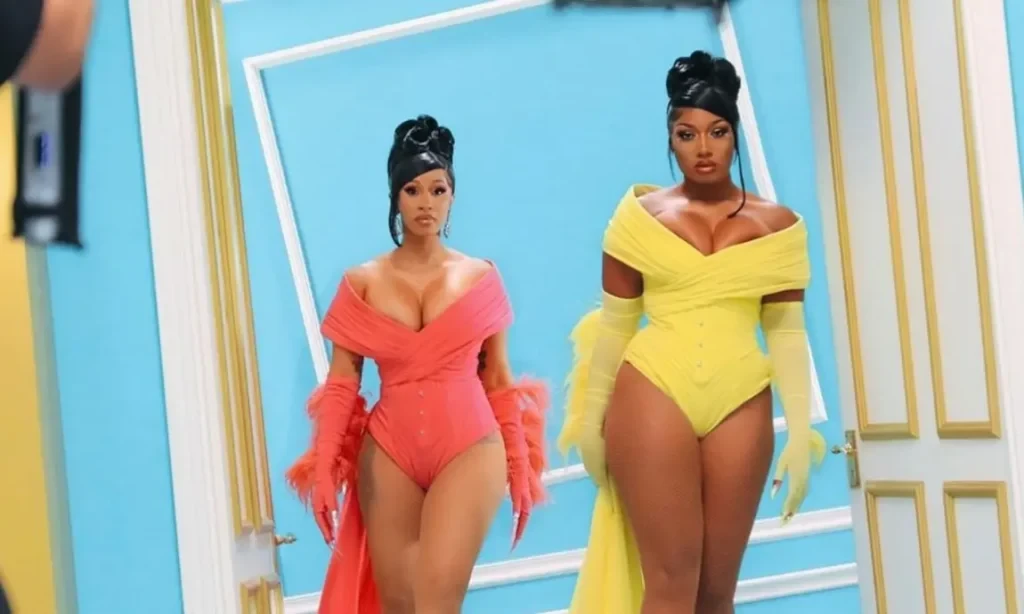 Cardi B and Megan Thee Stallion in a still from their music video WAP