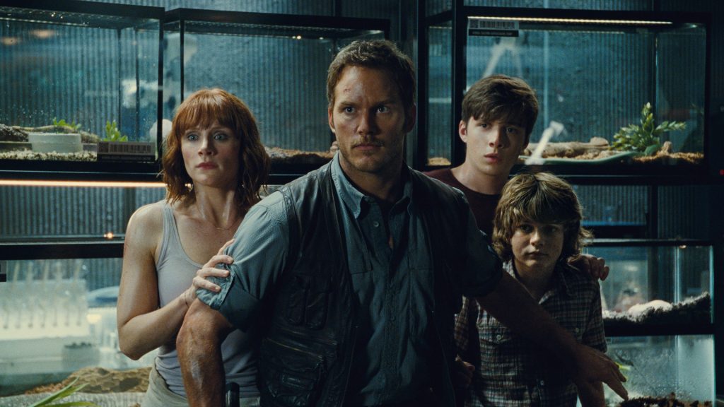 Chris Pratt's character trying to protect people in 2015's Jurassic World