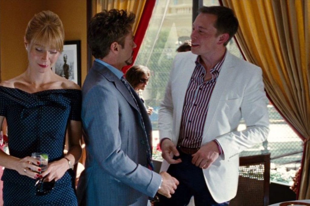 Elon Musk, Robert Downey Jr. and Gwenyth Paltrow in a still from Iron Man 2 
