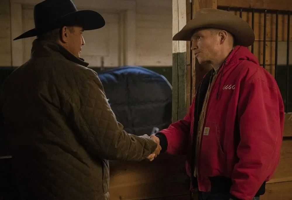 Jimmy Hurdstrom and John Dutton in a still from Yellowstone