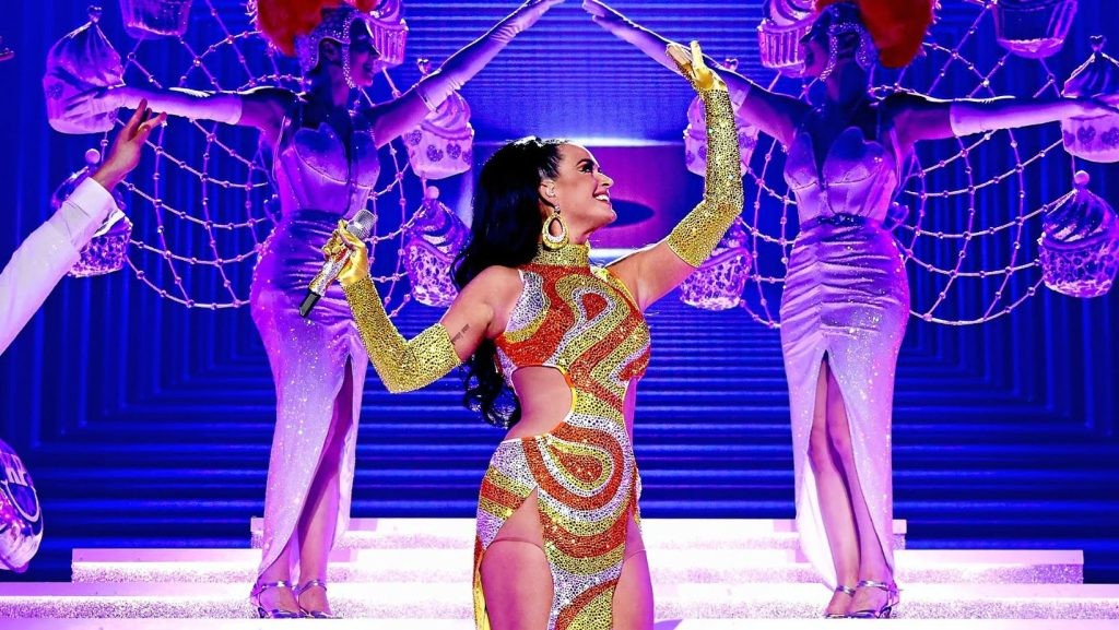 Perry performing at one of her Vegas Residency Concerts (image via YouTube)