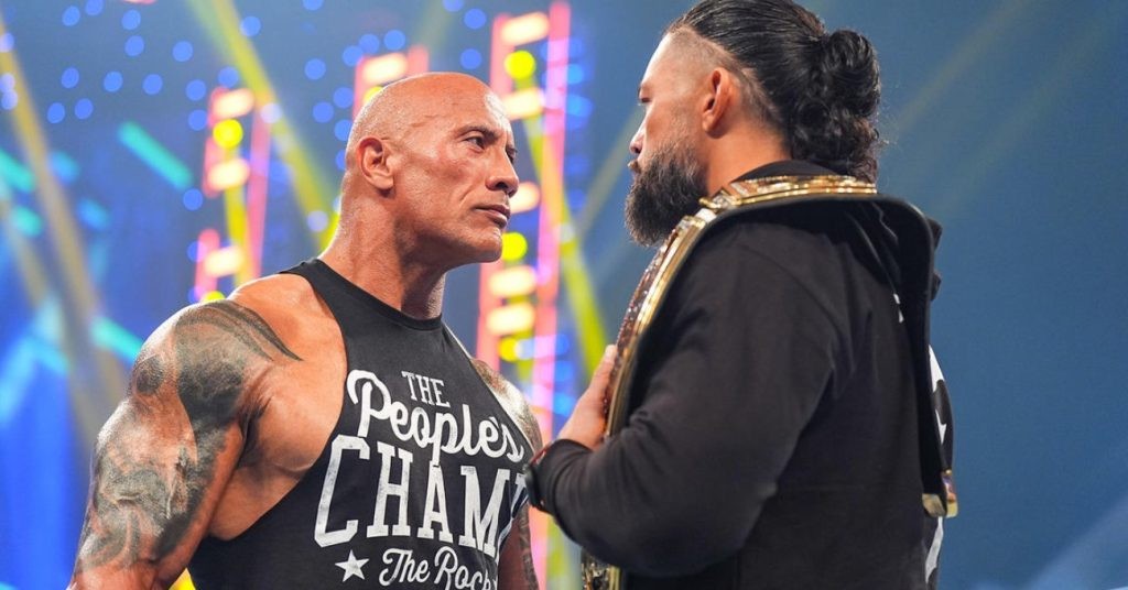 Dwayne Johnson and Roman Reigns. Credit: WWE, SmackDown, Feb. 2, 2024 