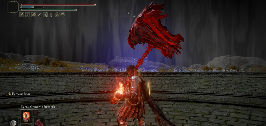 The Colossal Guardian in Elden Ring along with the Prelate's Inferno Crozier with the Blood Affinity.