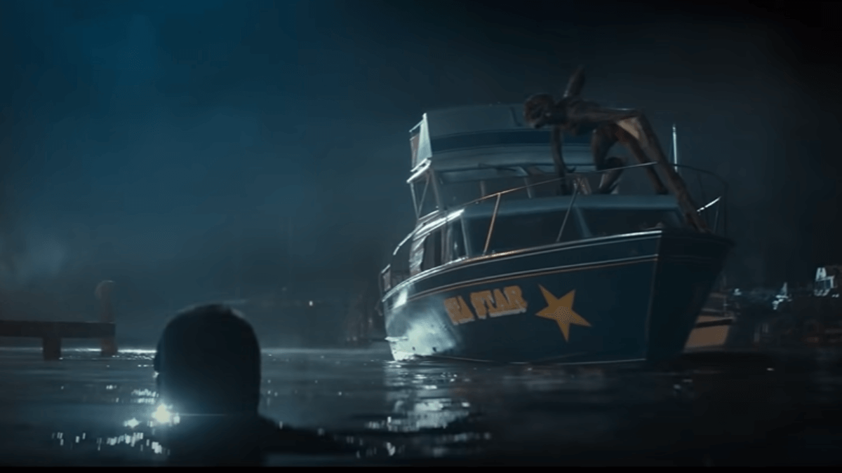 The alien monster on a boat in A Quiet Place II