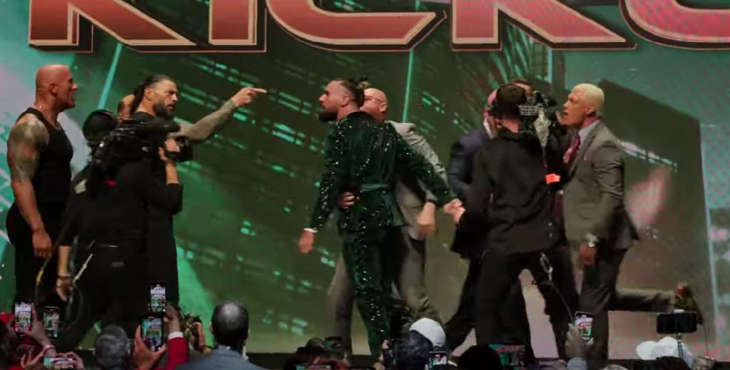 WrestleMania Press Conference brawl after Dwayne Johnson slapping Cody Rhodes