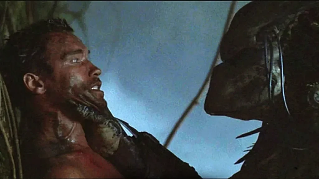 Arnold Schwarzenegger in a still from Predator 