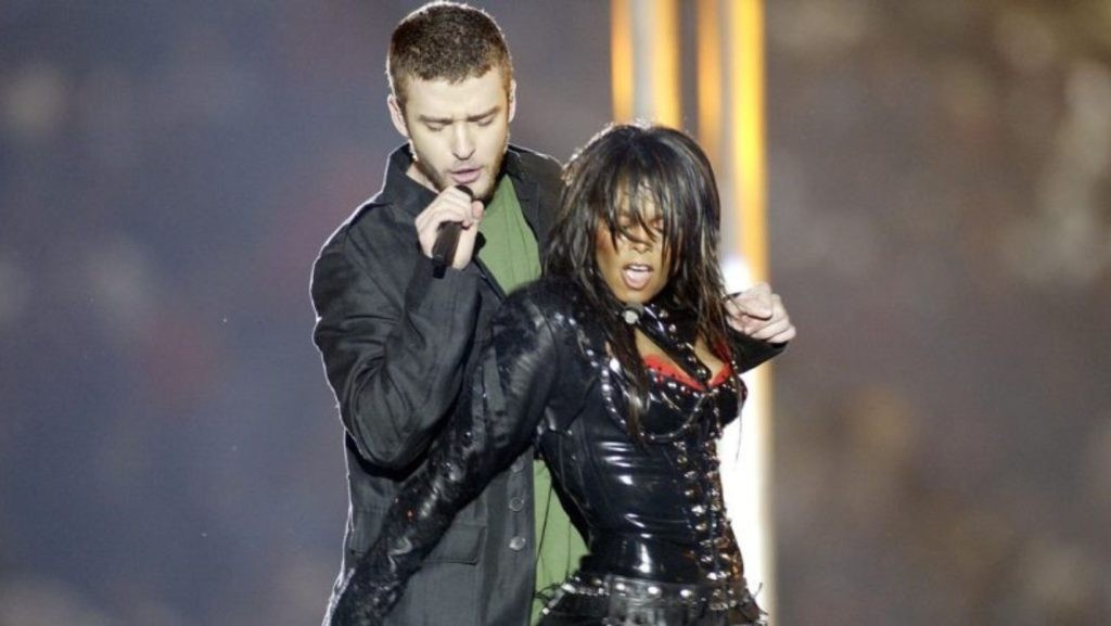 Janet Jackson and Justin Timberlake during their Super Bowl perfromance