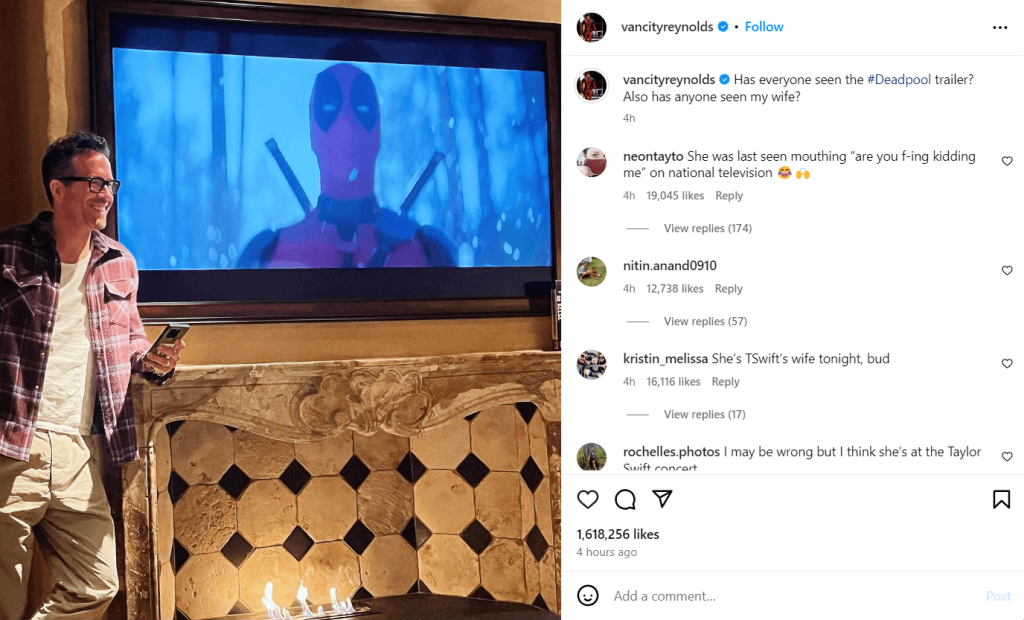 The Instagram post by Ryan Reynolds