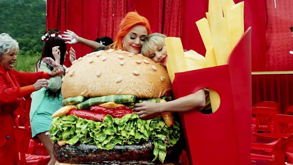 Katy Perry and Taylor Swift in a photo from Swift's You Need to Calm Down music video