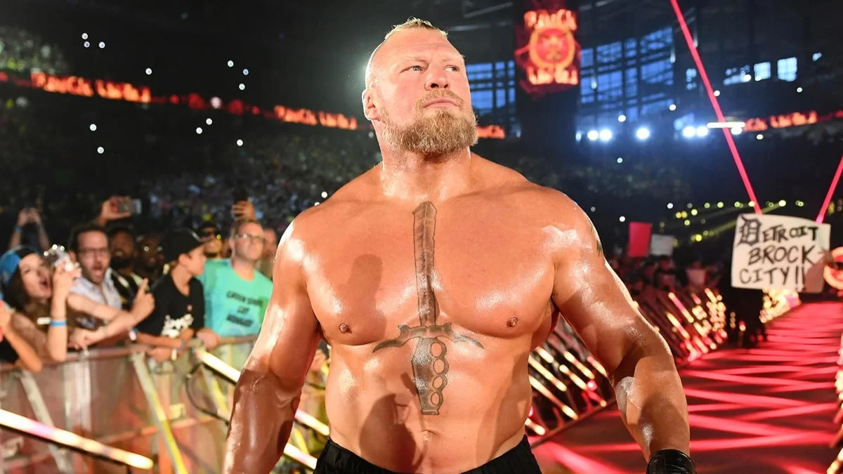 Brock Lesnar looking ahead of him prior to his match