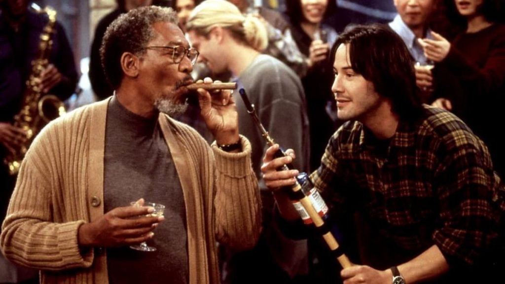 Freeman and Keanu in a still from Chain reaction