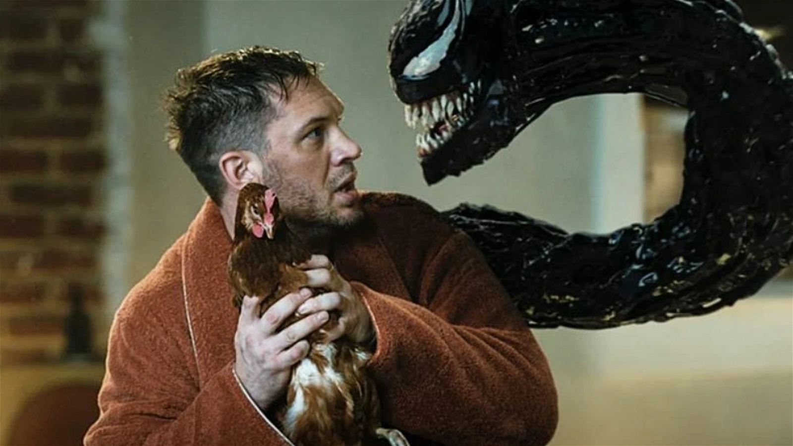 Tom Hardy startled by Venom in this scene 
