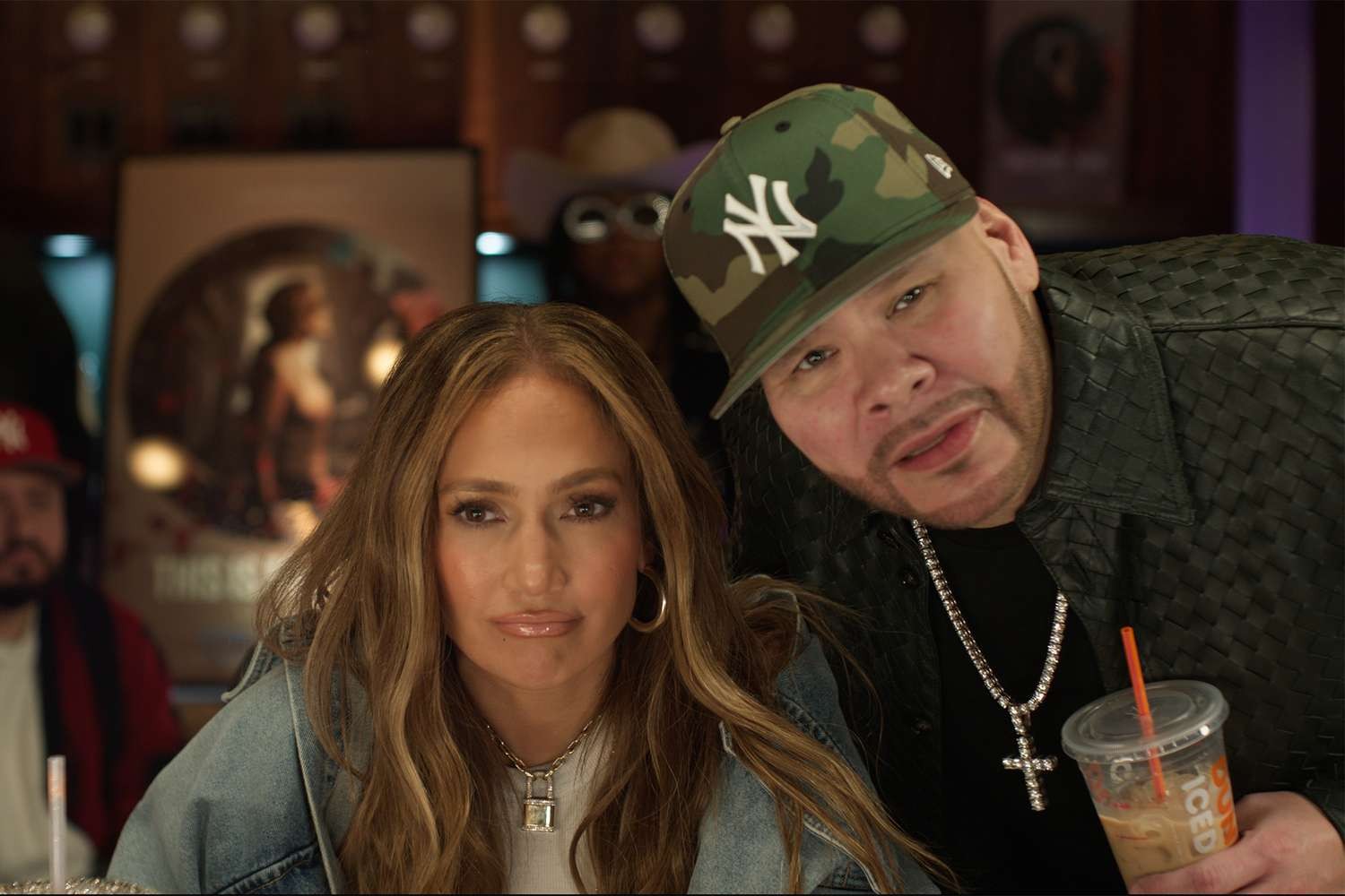 Jennifer Lopez and Fat Joe in Dunkin Donuts Super Bowl commercial