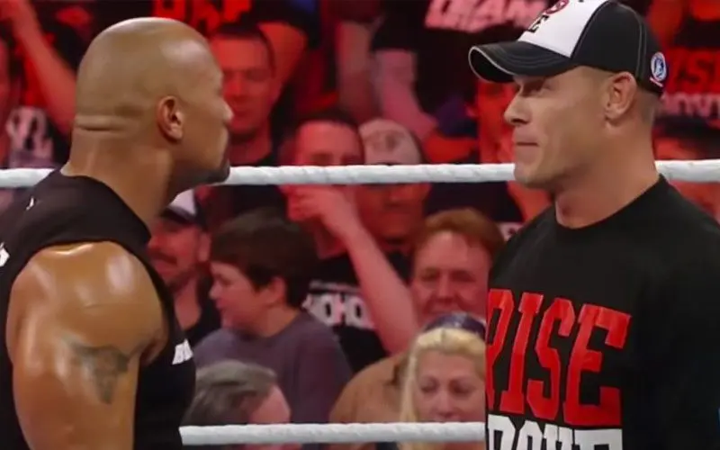 The Rock and John Cena on an episode of Monday Night RAW 