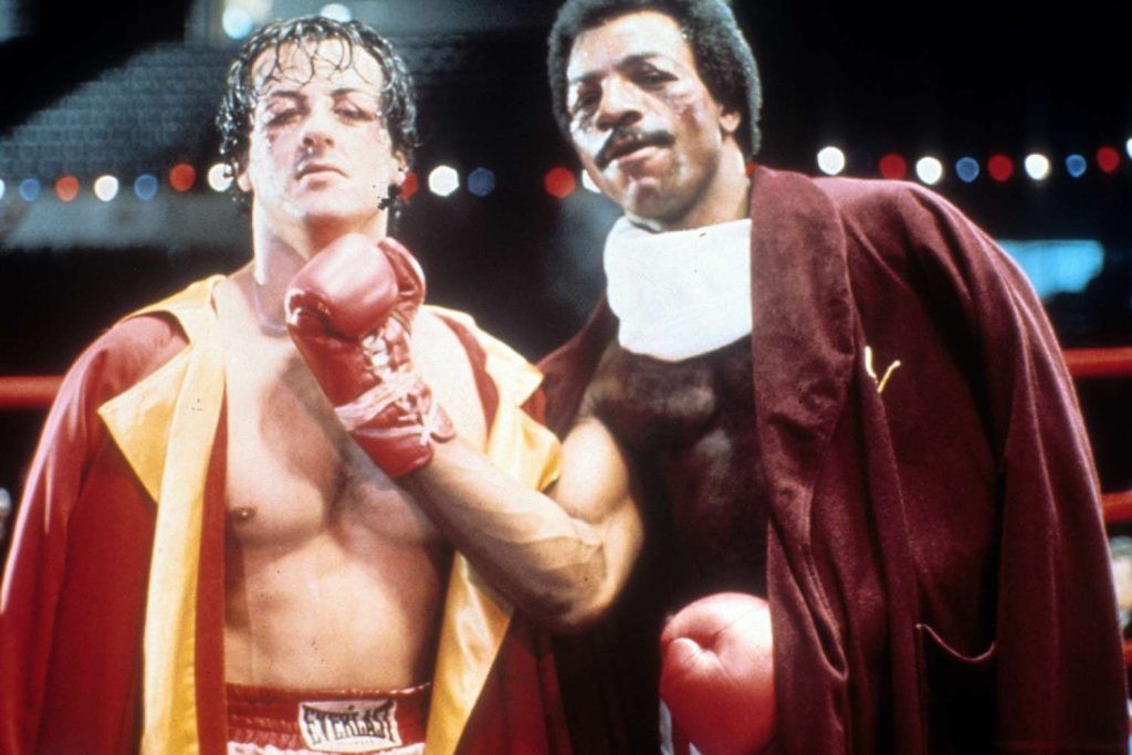 Sylvester Stallone and Carl Weathers in the Rocky film series