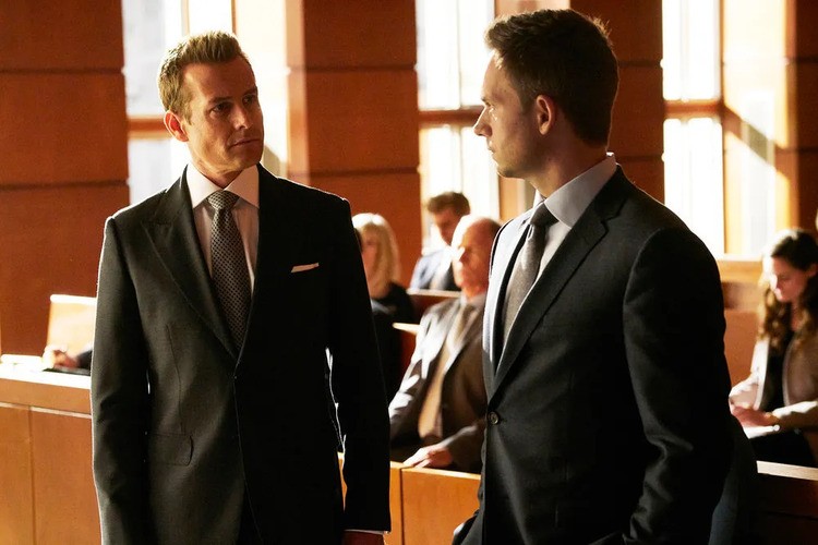 Patrick J Adams and Gabriel Macht in scene from Suits