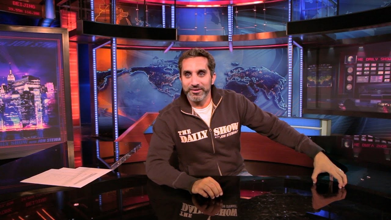 Bassem Youssef in a still from the documentary Tickling Giants
