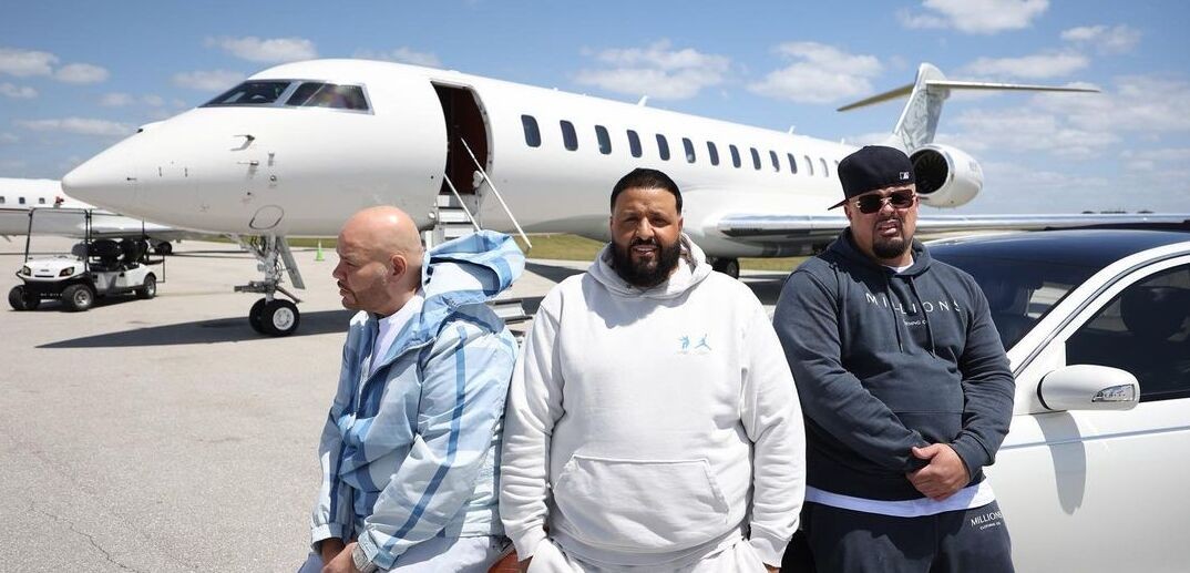 DJ Khaled with his friends in front of Bombardier Global 7500