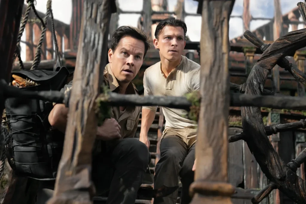 Tom Holland and Mark Wahlberg in a still from Uncharted 