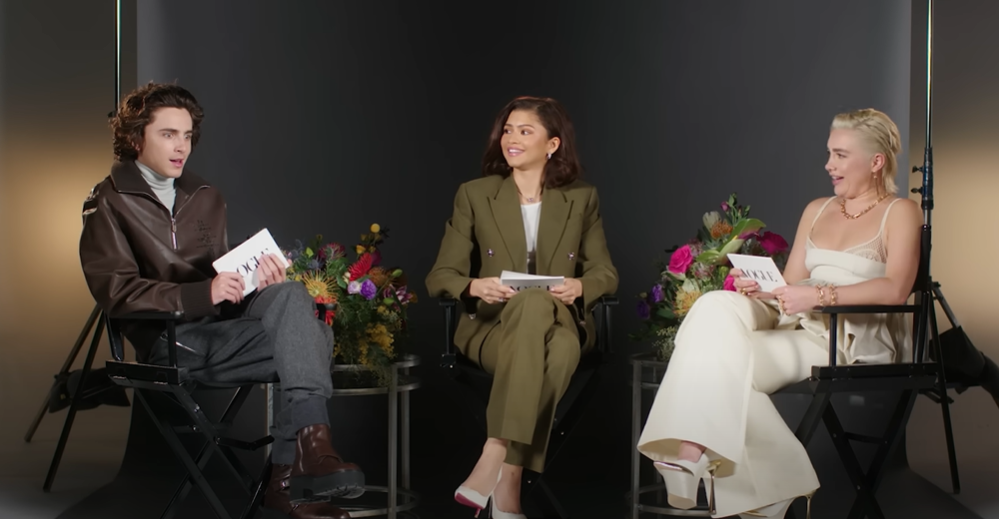 Timothee Chalamet, Zendaya, and Florence Pugh in an interview with Vogue