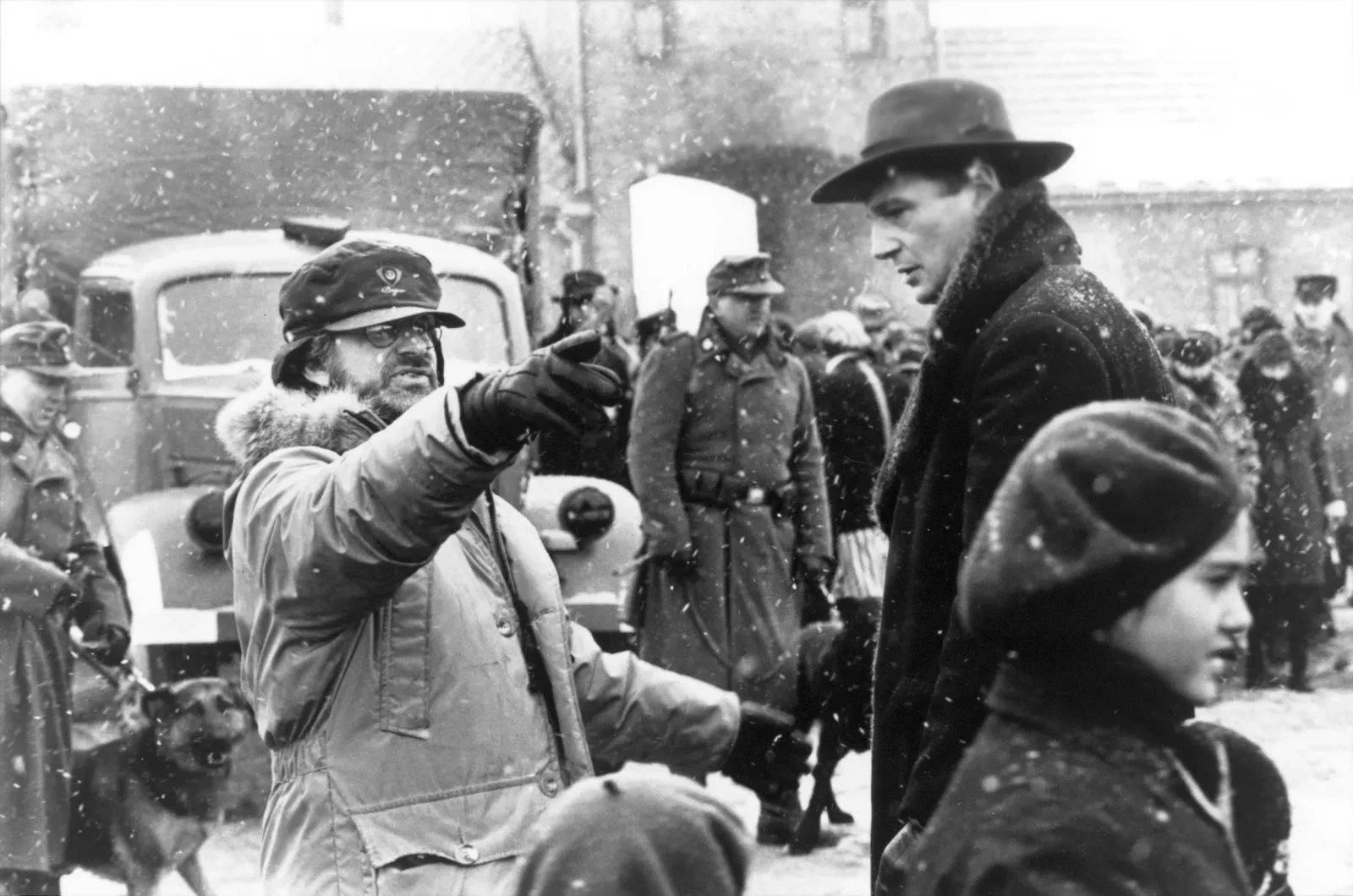 Steven Spielberg and Liam Neeson on the sets of Schindler's List | Credits: Universal Studios and Amblin Entertainment