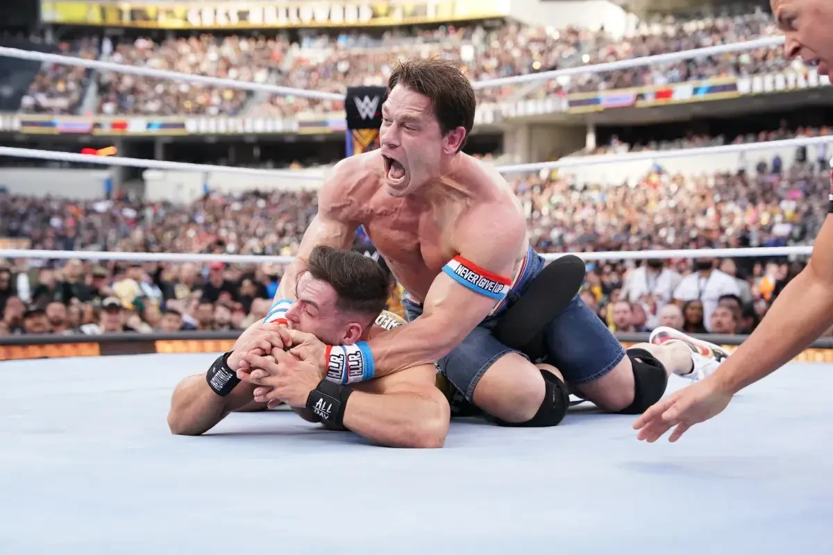 John Cena against Austin Theory at WrestleMania 39