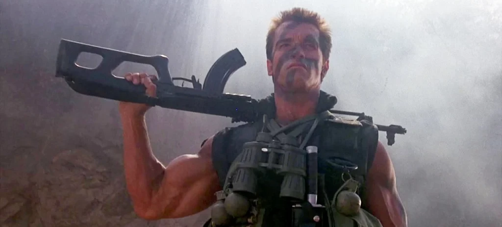 Arnold Schwarzenegger in a still from Commando