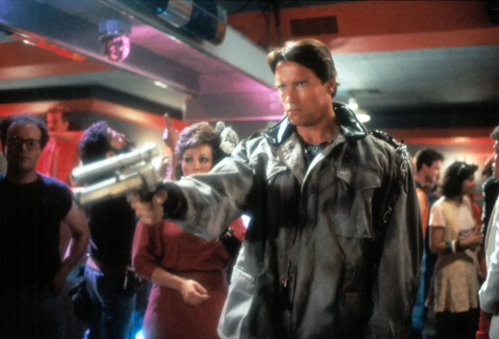 Arnold Schwarzenegger in a still from The Terminator 