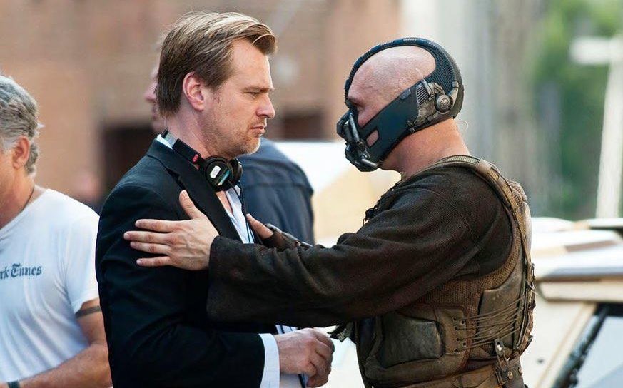 Tom Hardy and Christopher Nolan on the sets of The Dark Knight Rises 