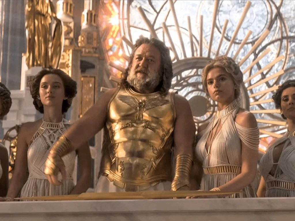 Russell Crowe as Zeus in a still from Thor: Love and Thunder