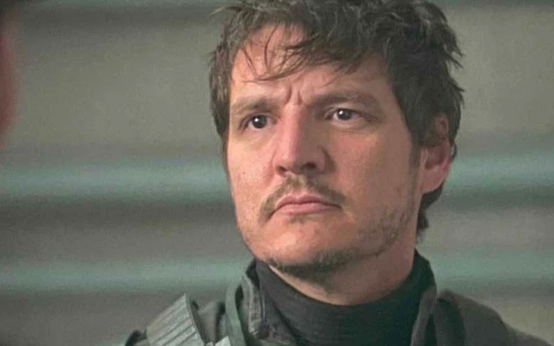 Pedro Pascal as The Mandalorian looking intense in this still 