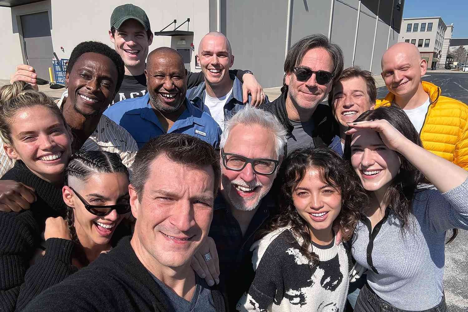 James Gunn along with the cast of the upcoming Superman: Legacy