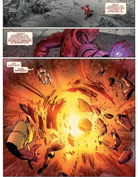 Tony Stark destroying his Aadamantium suit in the comics