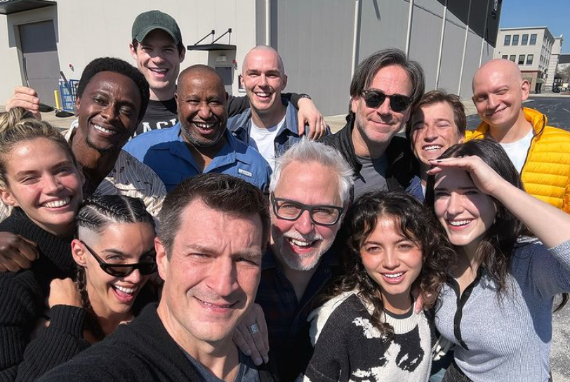 James Gunn with the cast of Superman: Legacy