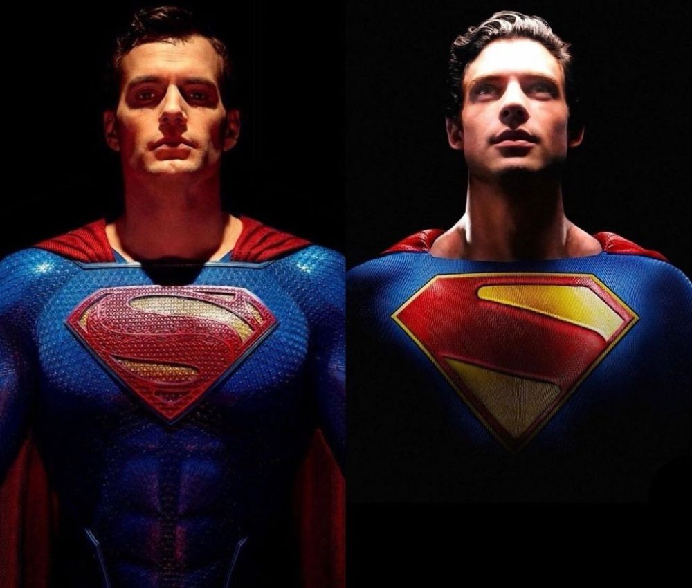 (L-R): Henry Cavill and David Corenswet in their superhero suits (@blurayangel | X)