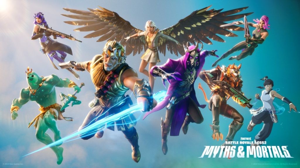 Korra fighting alongside the Greek Gods and heroes in Fortnite's Myths and Mortals.