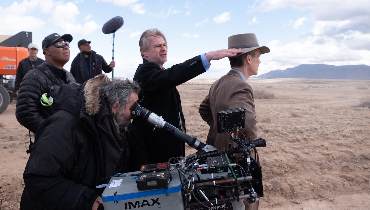 Christopher Nolan using the IMAX camera on the Oppenheimer set