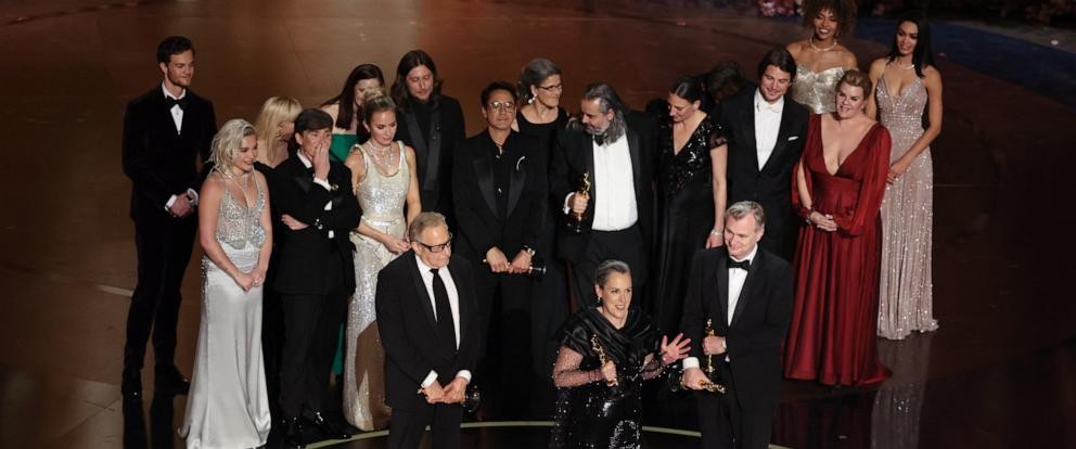 The cast and crew of Oppenheimer after winning Best Picture at The Oscars 2024 