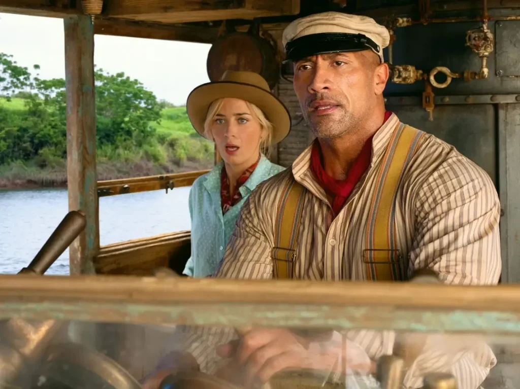 Dwayne Johnson and Emily Blunt in a still from Jungle Cruise 