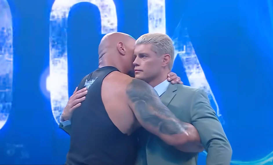 Dwayne Johnson and Cody Rhodes in a still from SmackDown