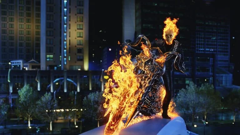 An iconic moment in Ghost Rider starring Nicolas Cage